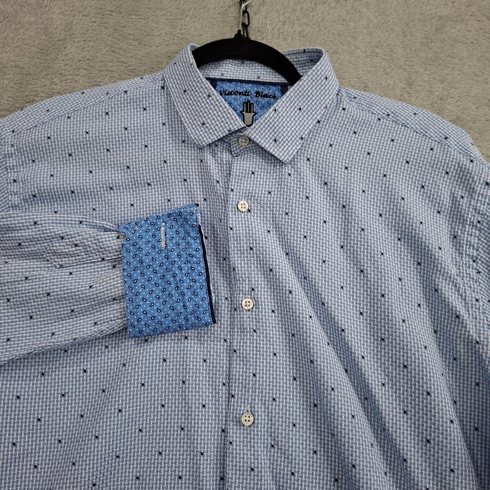 Visconti Black Shirt Mens Large Blue‎ Woven Button Up Colorful Logo Flip Cuff